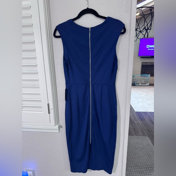 Express Navy Blue Cap Sleeve Back Zipper Midi Sheath Dress - Picture 2 of 9
